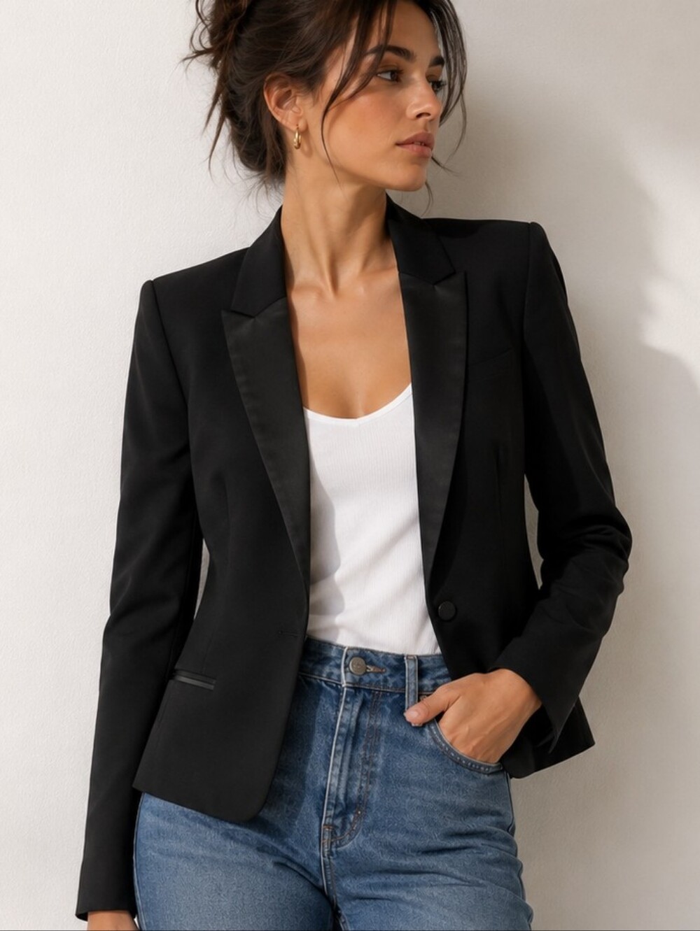 Banana Republic Womens Size 4 Black Tailored Blazer Satin Lapel Career Formal
